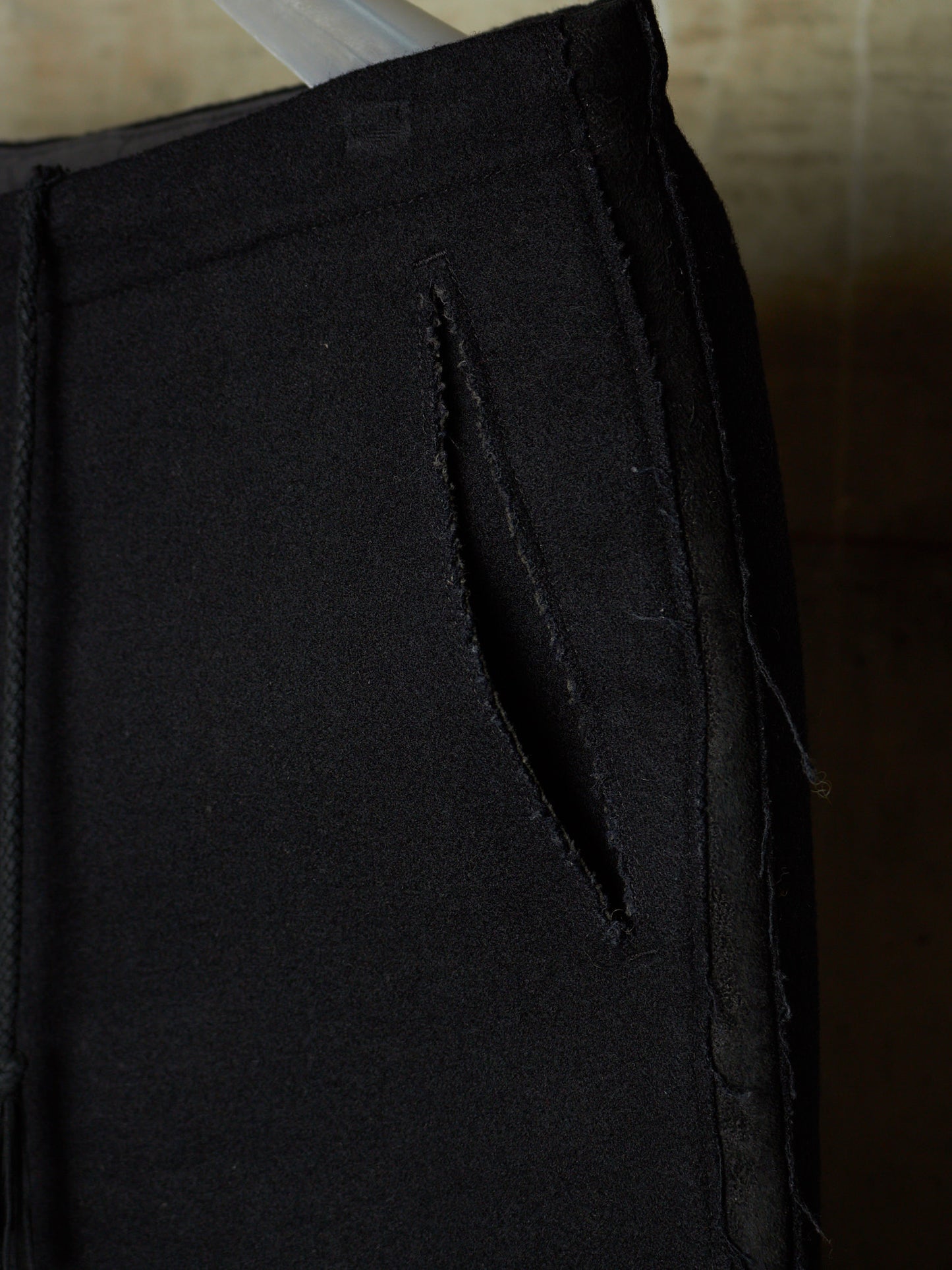 Isamu Katayama "BACKLASH" Blistered Sheepskin Trim Wool Bootcut Pants