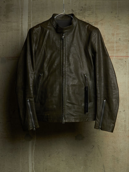 Isamu Katayama "BACKLASH" 2010s Green Pebbled Cow Leather Riders Jacket