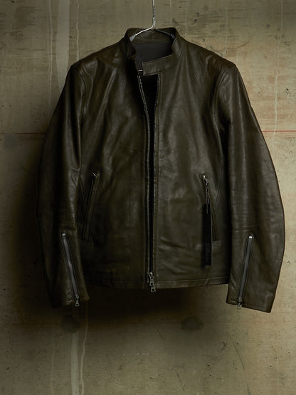 Isamu Katayama "BACKLASH" 2010s Green Pebbled Cow Leather Riders Jacket