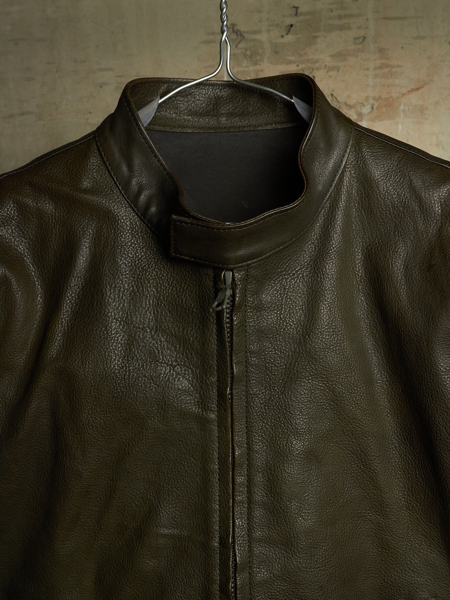 Isamu Katayama "BACKLASH" 2010s Green Pebbled Cow Leather Riders Jacket