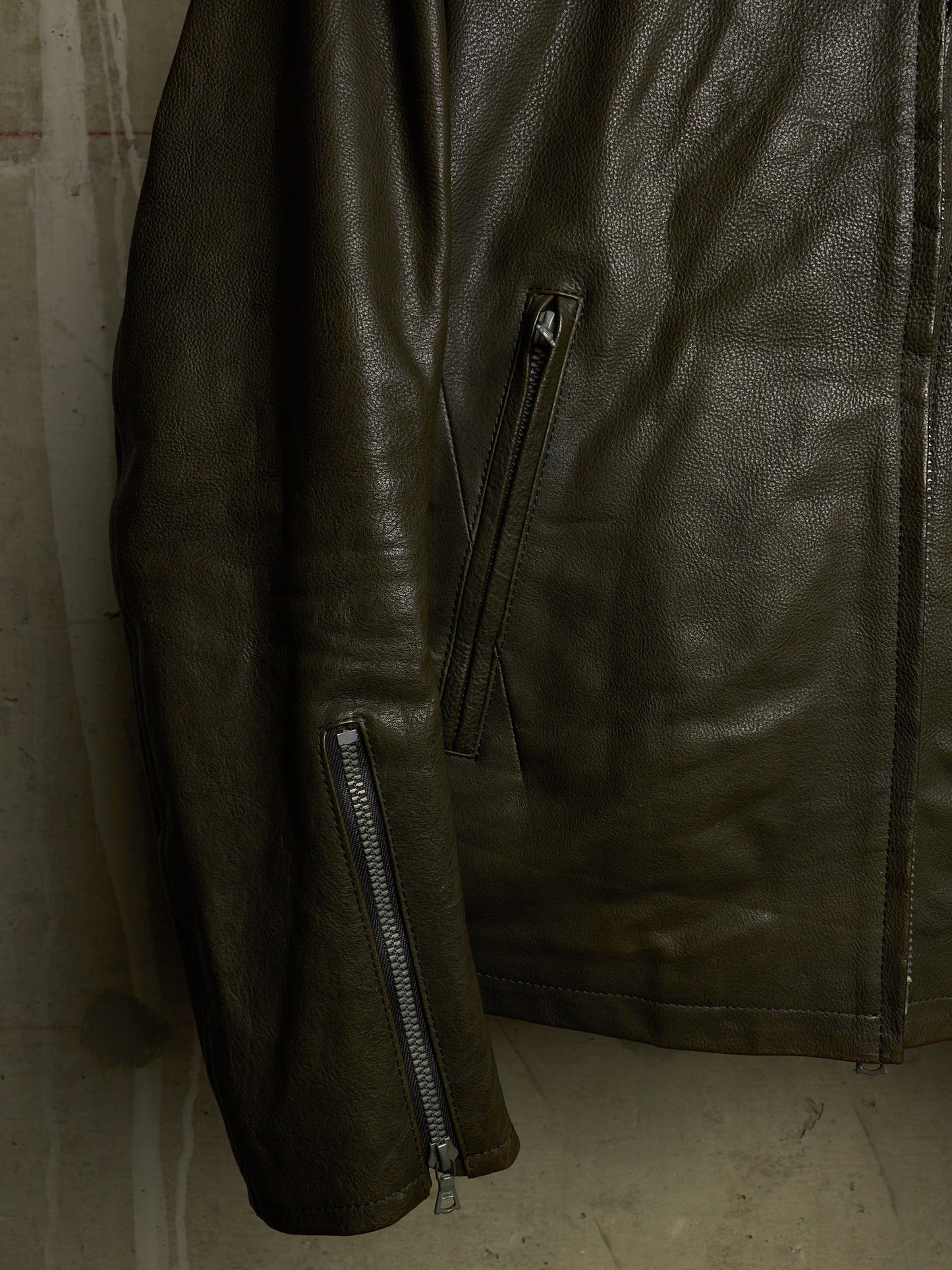 Isamu Katayama "BACKLASH" 2010s Green Pebbled Cow Leather Riders Jacket