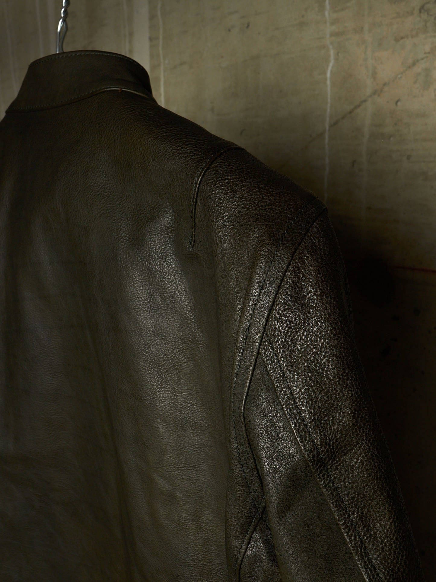 Isamu Katayama "BACKLASH" 2010s Green Pebbled Cow Leather Riders Jacket
