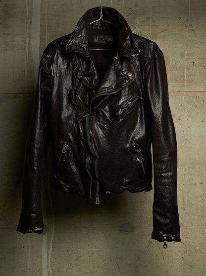 Isamu Katayama "BACKLASH" 2010s Garment-Dyed Dark Brown Wrinkled Cow Leather Double Riders Jacket