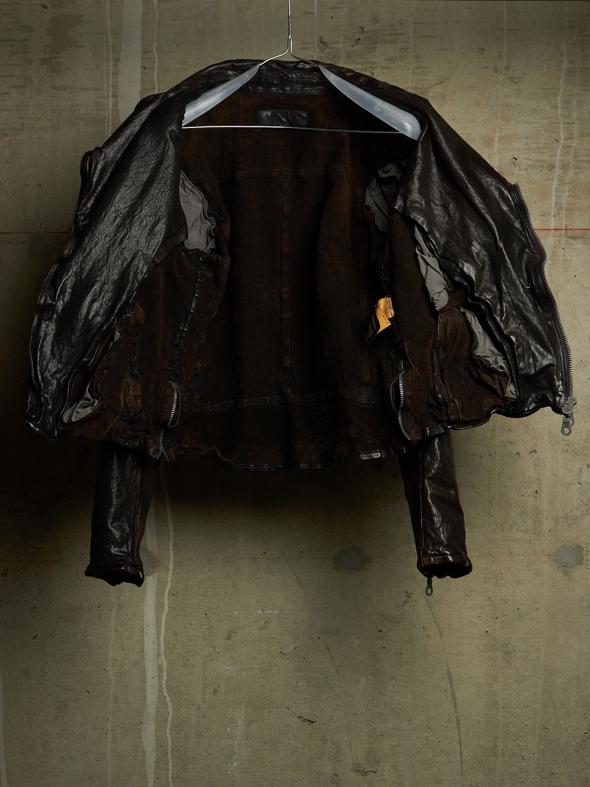 Isamu Katayama "BACKLASH" 2010s Garment-Dyed Dark Brown Wrinkled Cow Leather Double Riders Jacket