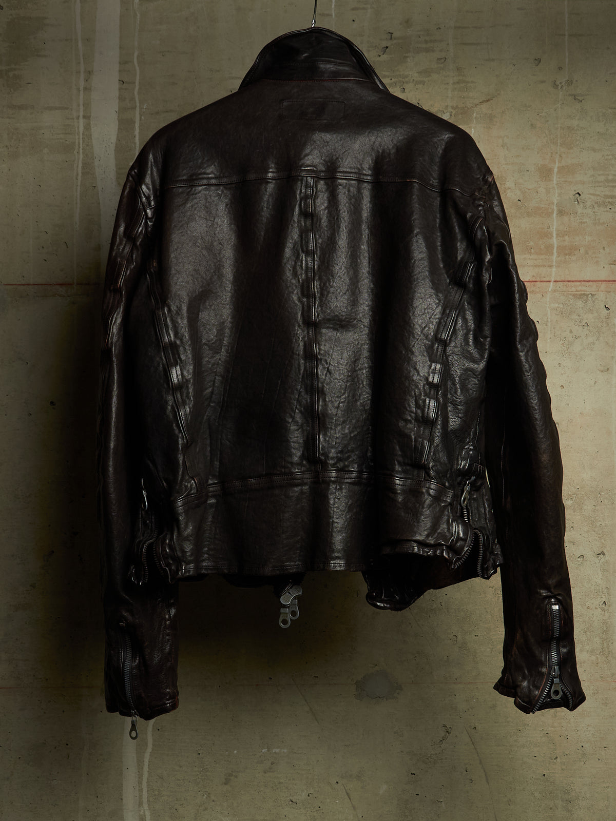 Isamu Katayama "BACKLASH" 2010s Garment-Dyed Dark Brown Wrinkled Cow Leather Double Riders Jacket