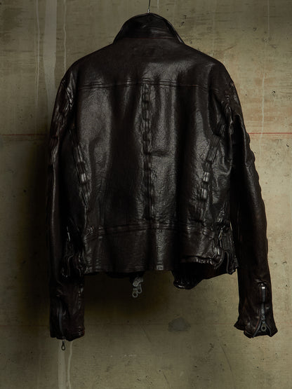 Isamu Katayama "BACKLASH" 2010s Garment-Dyed Dark Brown Wrinkled Cow Leather Double Riders Jacket