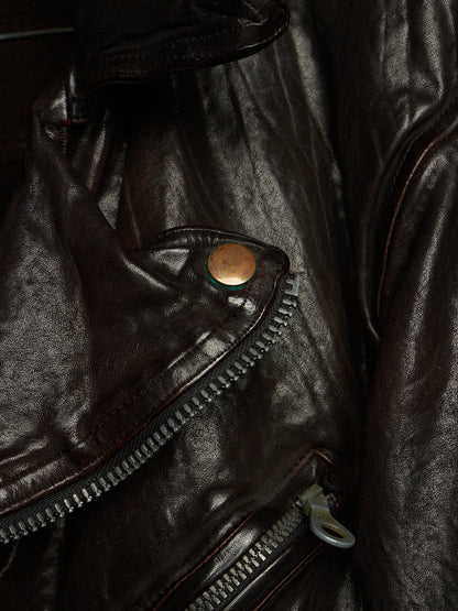 Isamu Katayama "BACKLASH" 2010s Garment-Dyed Dark Brown Wrinkled Cow Leather Double Riders Jacket