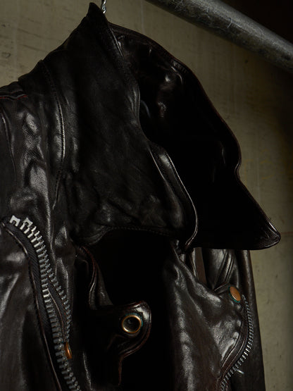 Isamu Katayama "BACKLASH" 2010s Garment-Dyed Dark Brown Wrinkled Cow Leather Double Riders Jacket