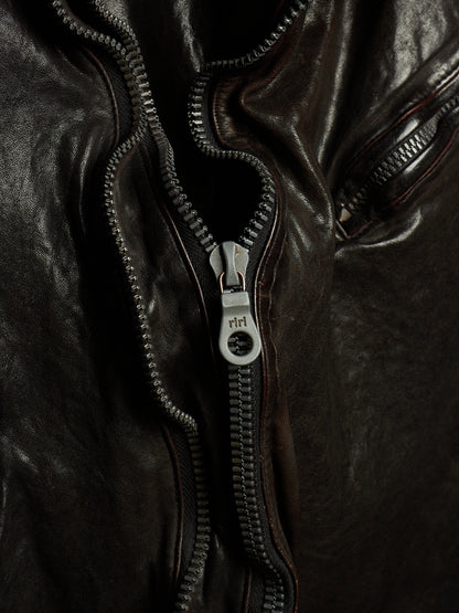 Isamu Katayama "BACKLASH" 2010s Garment-Dyed Dark Brown Wrinkled Cow Leather Double Riders Jacket