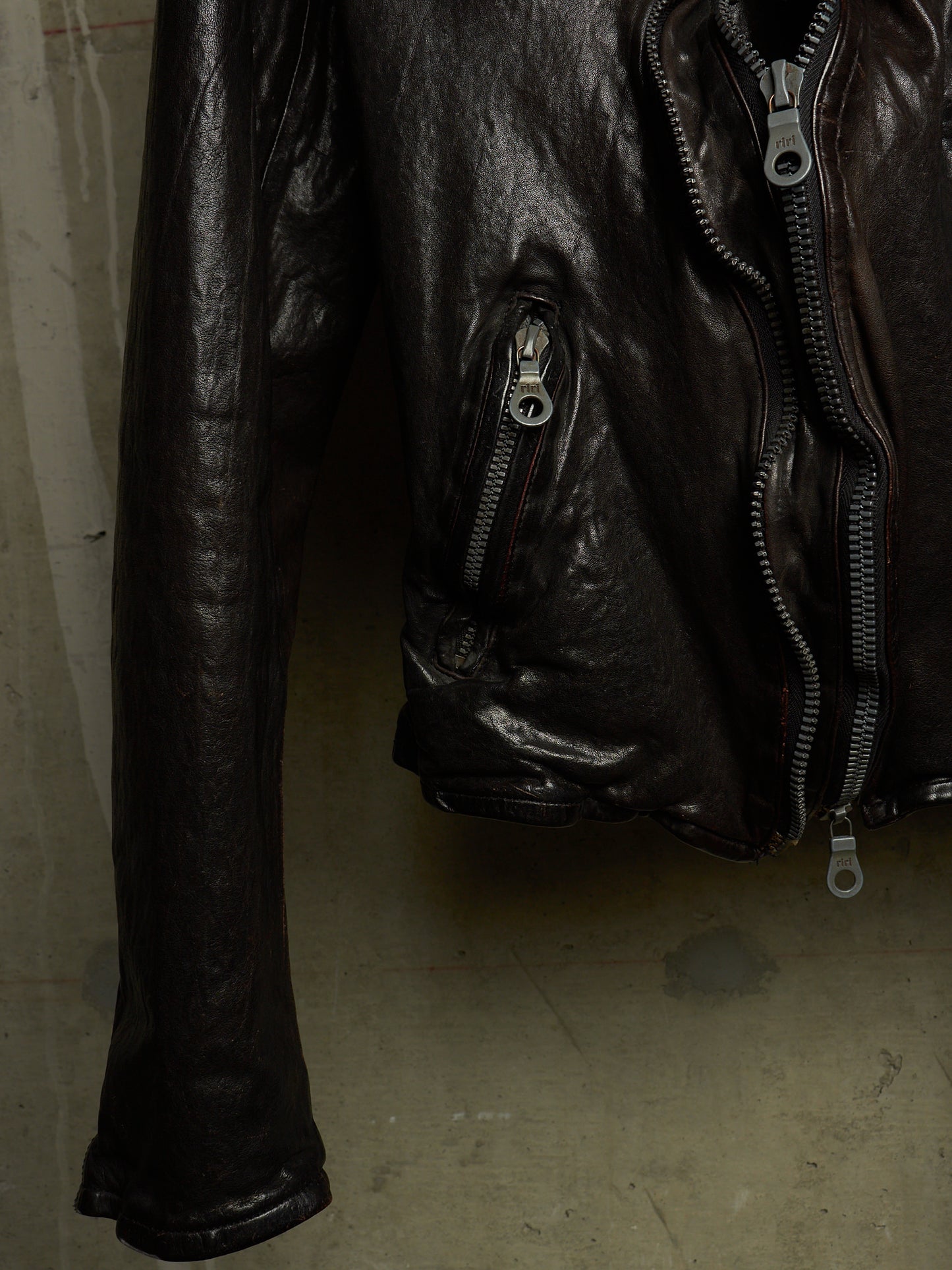 Isamu Katayama "BACKLASH" 2010s Garment-Dyed Dark Brown Wrinkled Cow Leather Double Riders Jacket