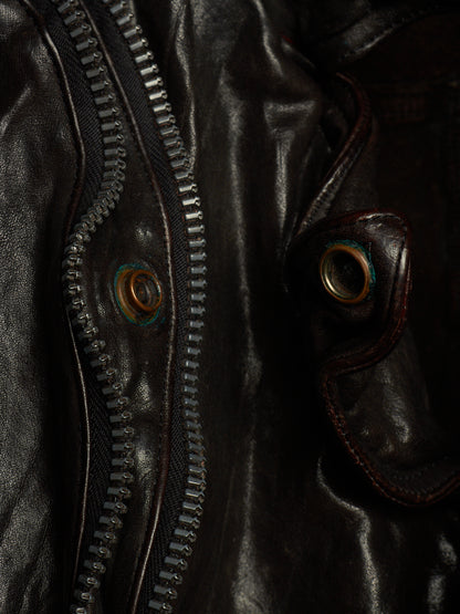 Isamu Katayama "BACKLASH" 2010s Garment-Dyed Dark Brown Wrinkled Cow Leather Double Riders Jacket