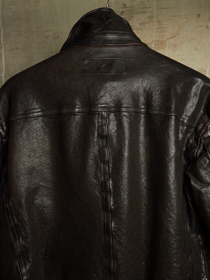 Isamu Katayama "BACKLASH" 2010s Garment-Dyed Dark Brown Wrinkled Cow Leather Double Riders Jacket
