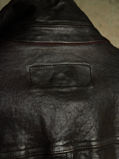 Isamu Katayama "BACKLASH" 2010s Garment-Dyed Dark Brown Wrinkled Cow Leather Double Riders Jacket