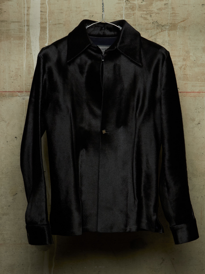 Isamu Katayama "BACKLASH" Early 00s Unlined Black Pony Hair Calf Leather Single Button Shirt
