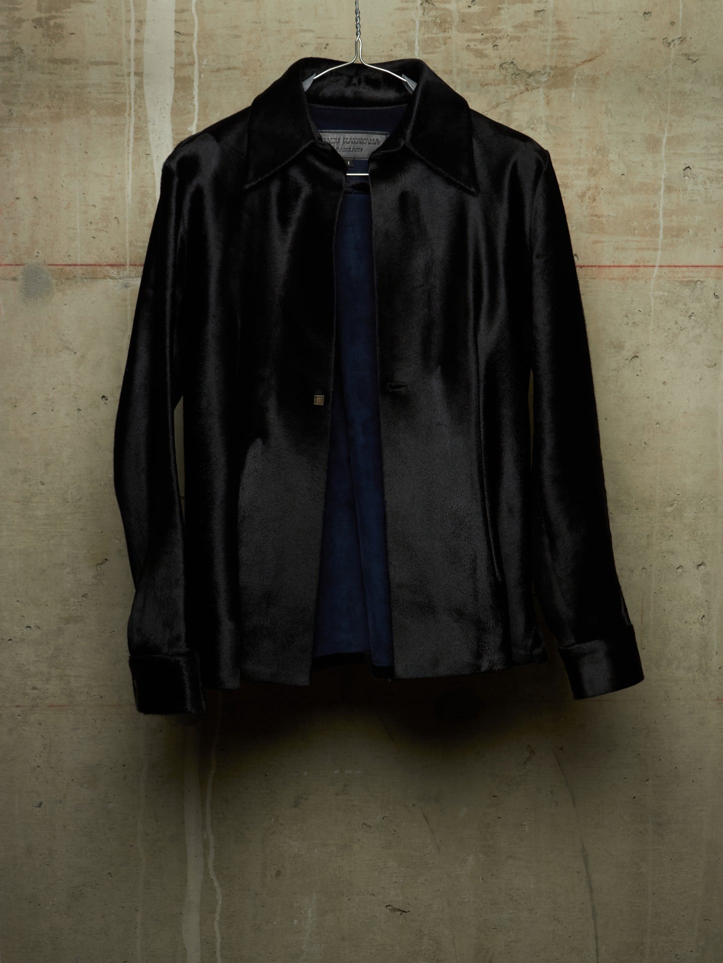 Isamu Katayama "BACKLASH" Early 00s Unlined Black Pony Hair Calf Leather Single Button Shirt