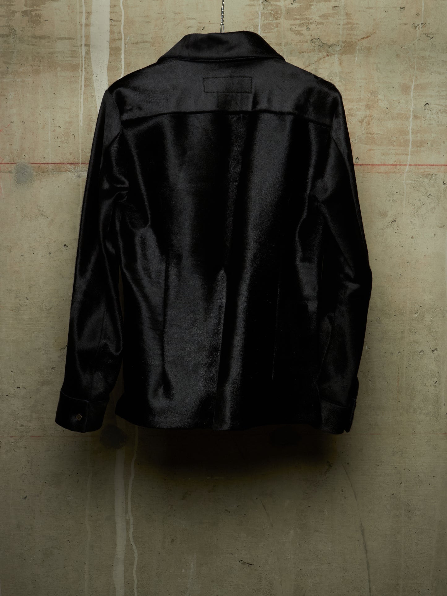 Isamu Katayama "BACKLASH" Early 00s Unlined Black Pony Hair Calf Leather Single Button Shirt
