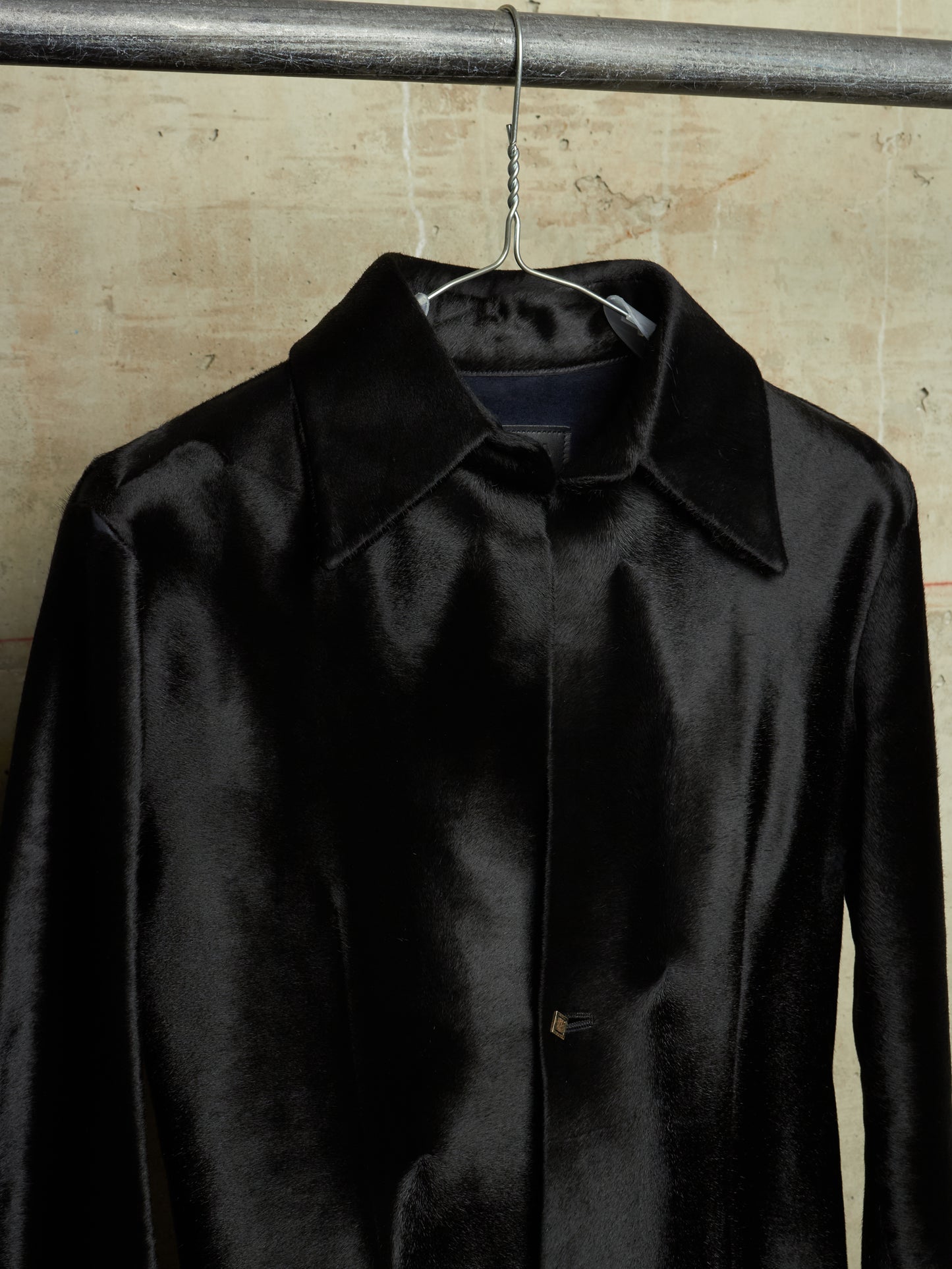 Isamu Katayama "BACKLASH" Early 00s Unlined Black Pony Hair Calf Leather Single Button Shirt