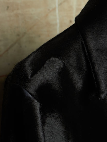 Isamu Katayama "BACKLASH" Early 00s Unlined Black Pony Hair Calf Leather Single Button Shirt