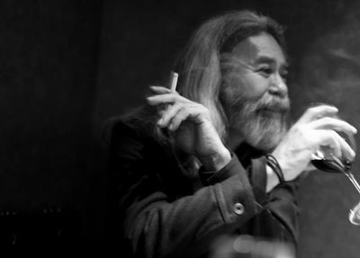 Isamu Katayama portrait in black and white — clothing designer known for unconventional approach and high-quality leather