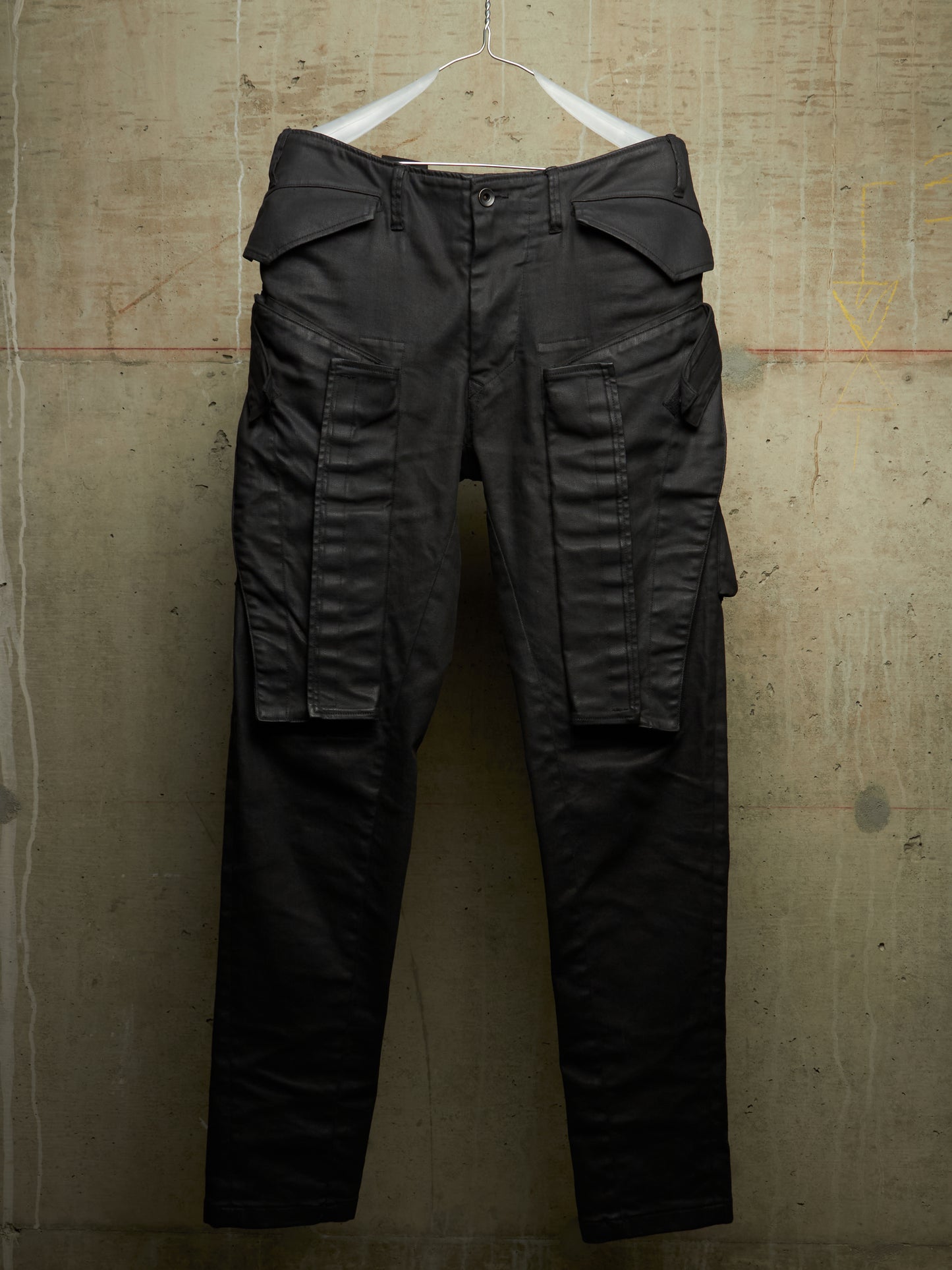 Julius_7 AW16-17 "beast;" Wax Coated Vertical Gas-Mask Cargo Denim