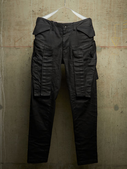 Julius_7 AW16-17 "beast;" Wax Coated Vertical Gas-Mask Cargo Denim