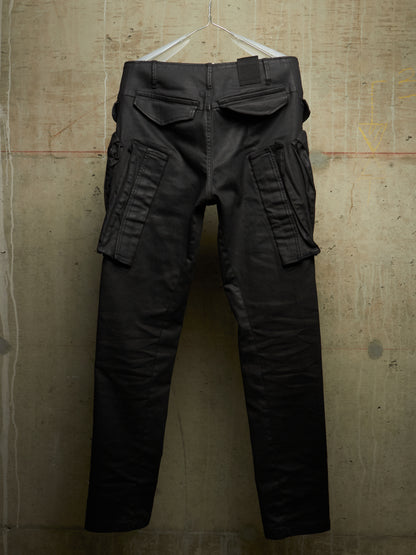 Julius_7 AW16-17 "beast;" Wax Coated Vertical Gas-Mask Cargo Denim