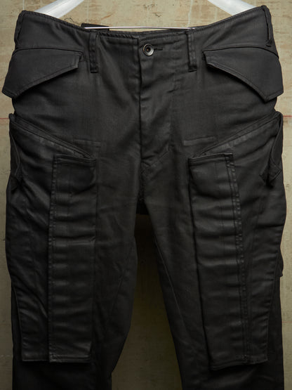 Julius_7 AW16-17 "beast;" Wax Coated Vertical Gas-Mask Cargo Denim