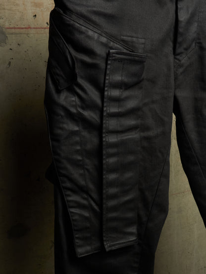 Julius_7 AW16-17 "beast;" Wax Coated Vertical Gas-Mask Cargo Denim