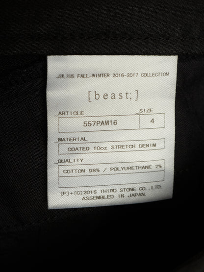 Julius_7 AW16-17 "beast;" Wax Coated Vertical Gas-Mask Cargo Denim