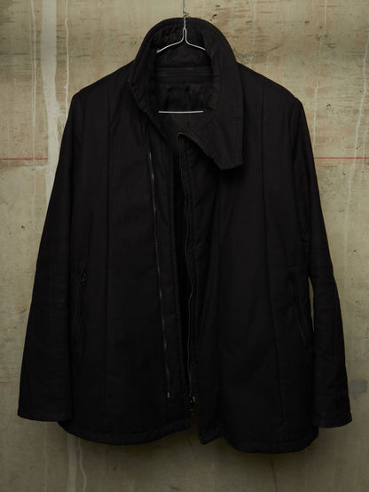 Julius_7 AW16-17 "beast;" Padded Asymmetric Zip Cotton High Neck Jacket