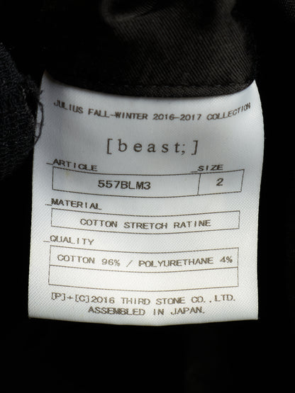 Julius_7 AW16-17 "beast;" Padded Asymmetric Zip Cotton High Neck Jacket