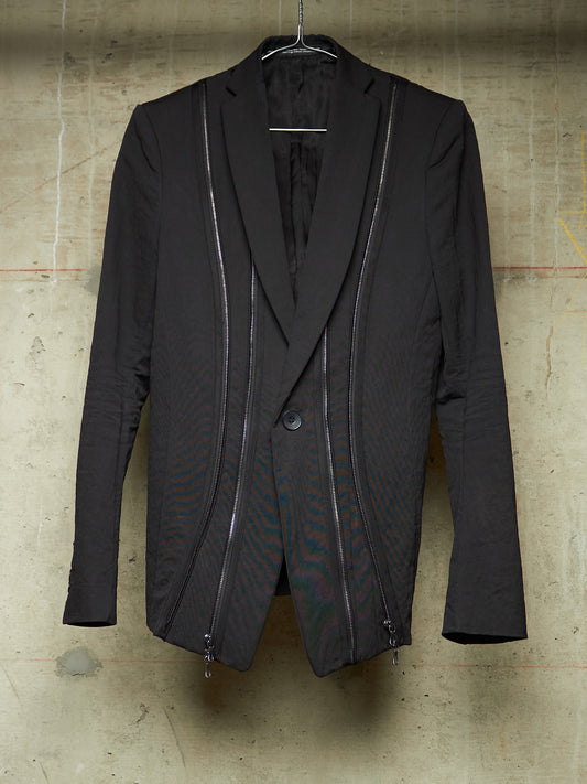 Julius_7 SS23 "_PERMANENT" Black Nylon Cotton Grosgrain Dual Zip Blazer