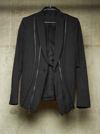 Julius_7 SS23 "_PERMANENT" Black Nylon Cotton Grosgrain Dual Zip Blazer