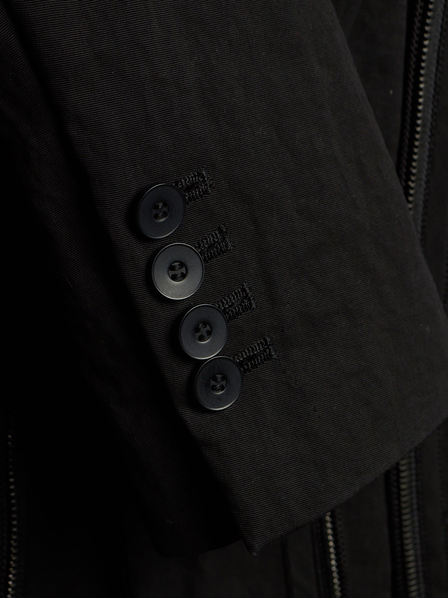 Julius_7 SS23 "_PERMANENT" Black Nylon Cotton Grosgrain Dual Zip Blazer