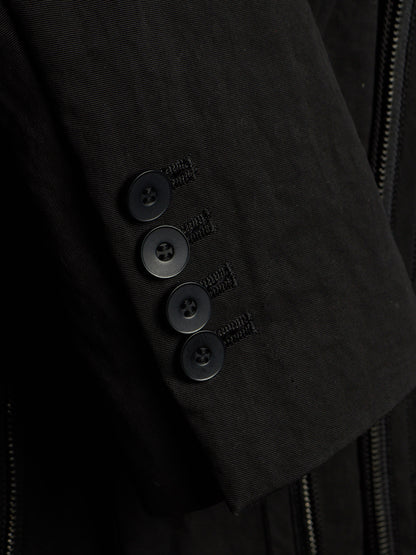 Julius_7 SS23 "_PERMANENT" Black Nylon Cotton Grosgrain Dual Zip Blazer