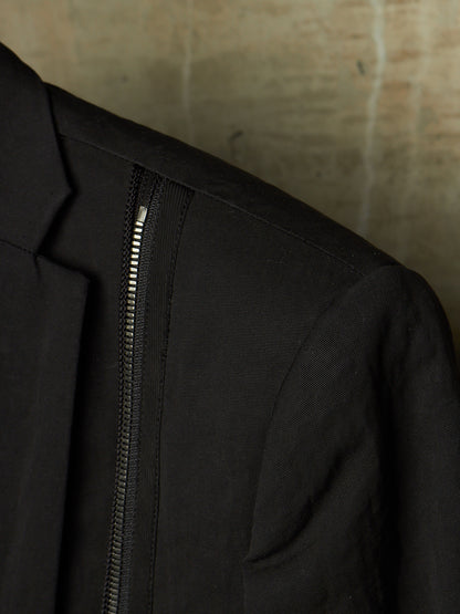Julius_7 SS23 "_PERMANENT" Black Nylon Cotton Grosgrain Dual Zip Blazer