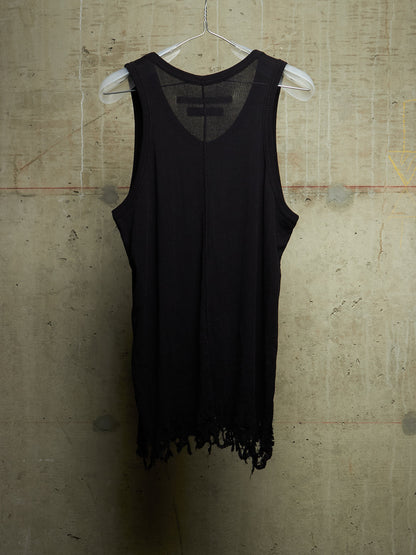 Julius_7 SS23 “PERMANENT;” Black Shredded Hem Rib Knit Tank Top