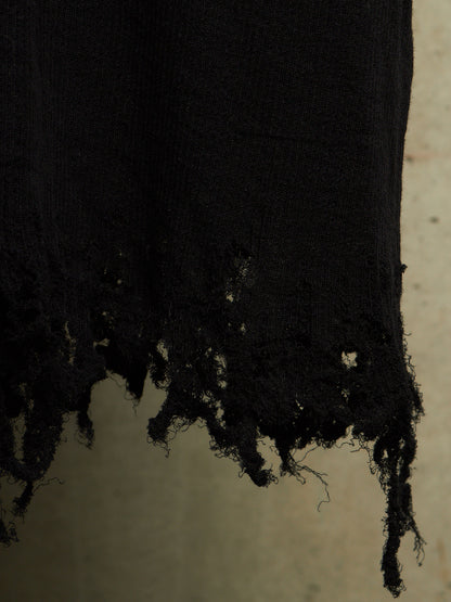 Julius_7 SS23 “PERMANENT;” Black Shredded Hem Rib Knit Tank Top