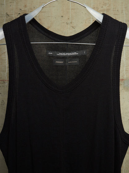 Julius_7 SS23 “PERMANENT;” Black Shredded Hem Rib Knit Tank Top