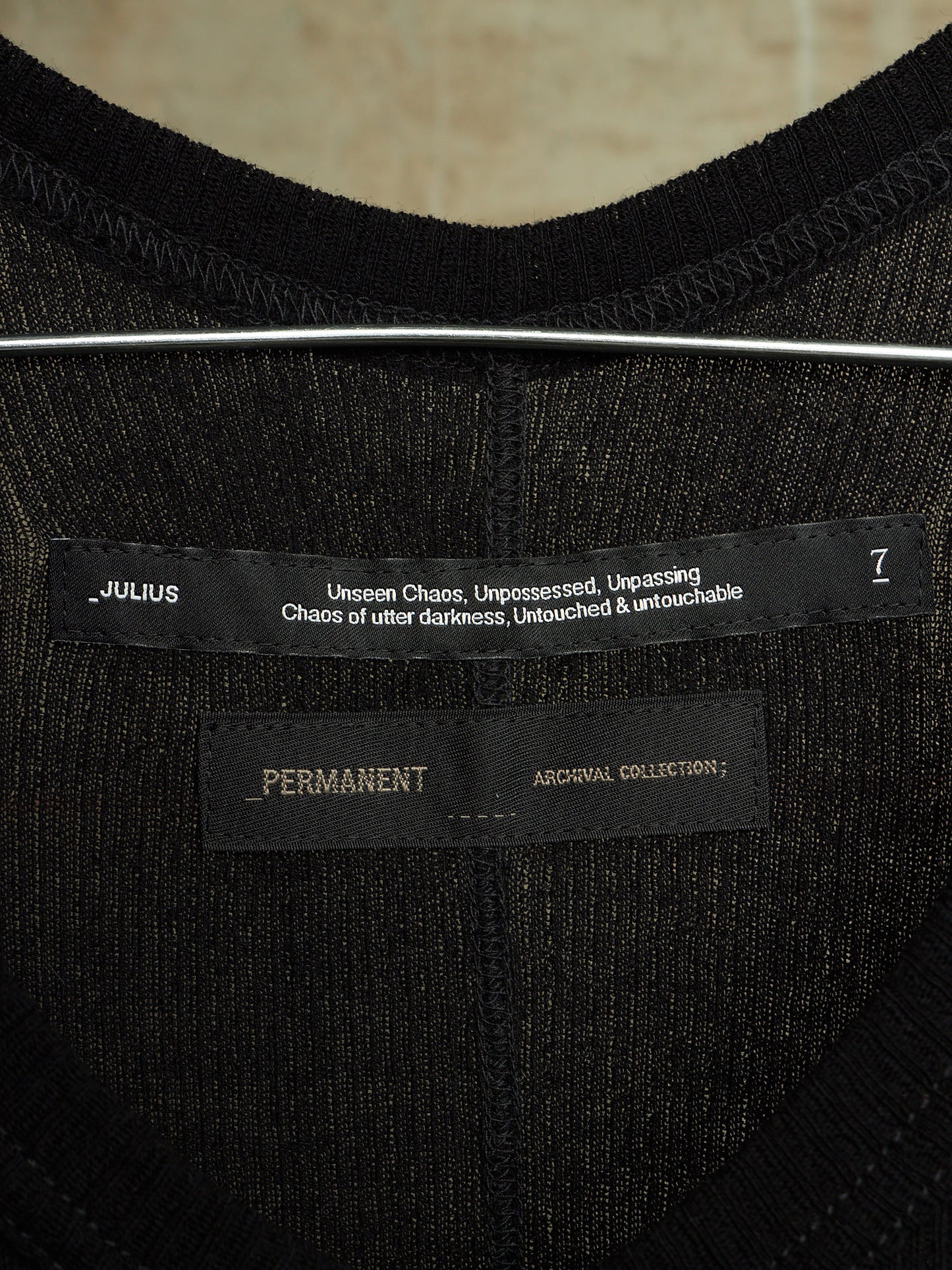 Julius_7 SS23 “PERMANENT;” Black Shredded Hem Rib Knit Tank Top