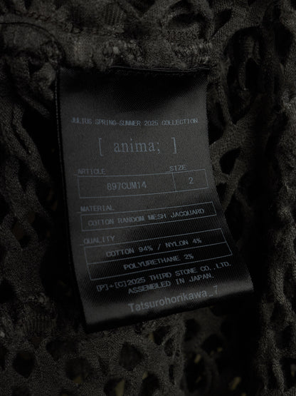 Julius_7 SS25 "anima;" Grey Cotton Mesh Jacquard Open Knit Raglan Long-sleeves