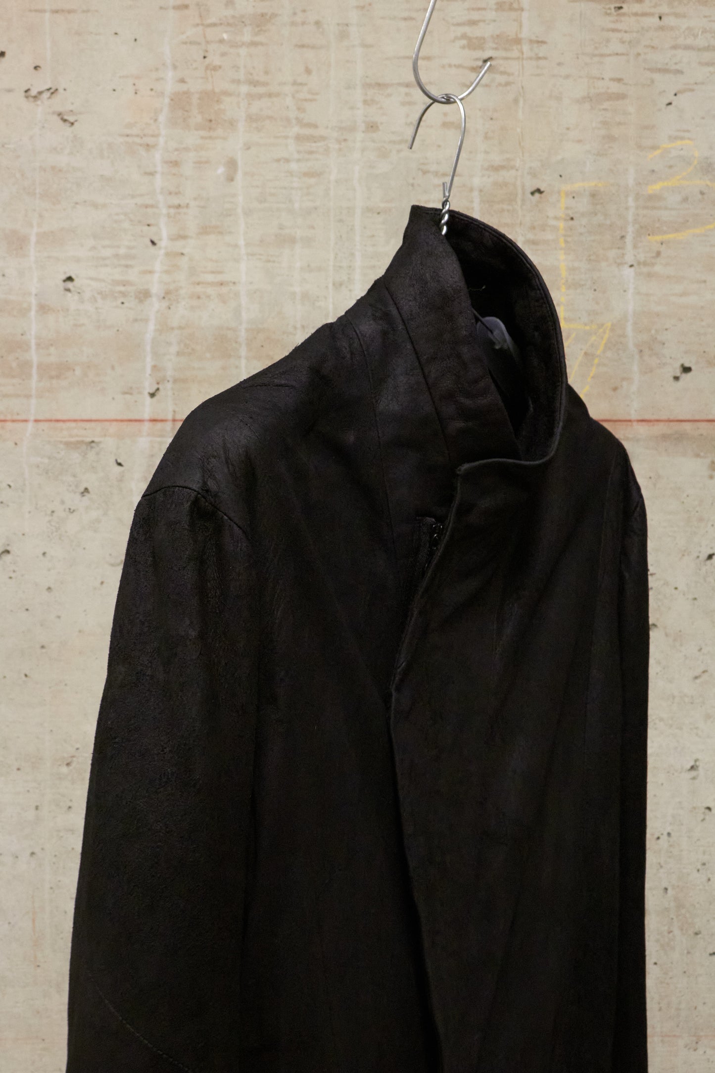Julius_7 AW15-16 "sphere;" Reverse Lamb Leather Geometric Rider Jacket
