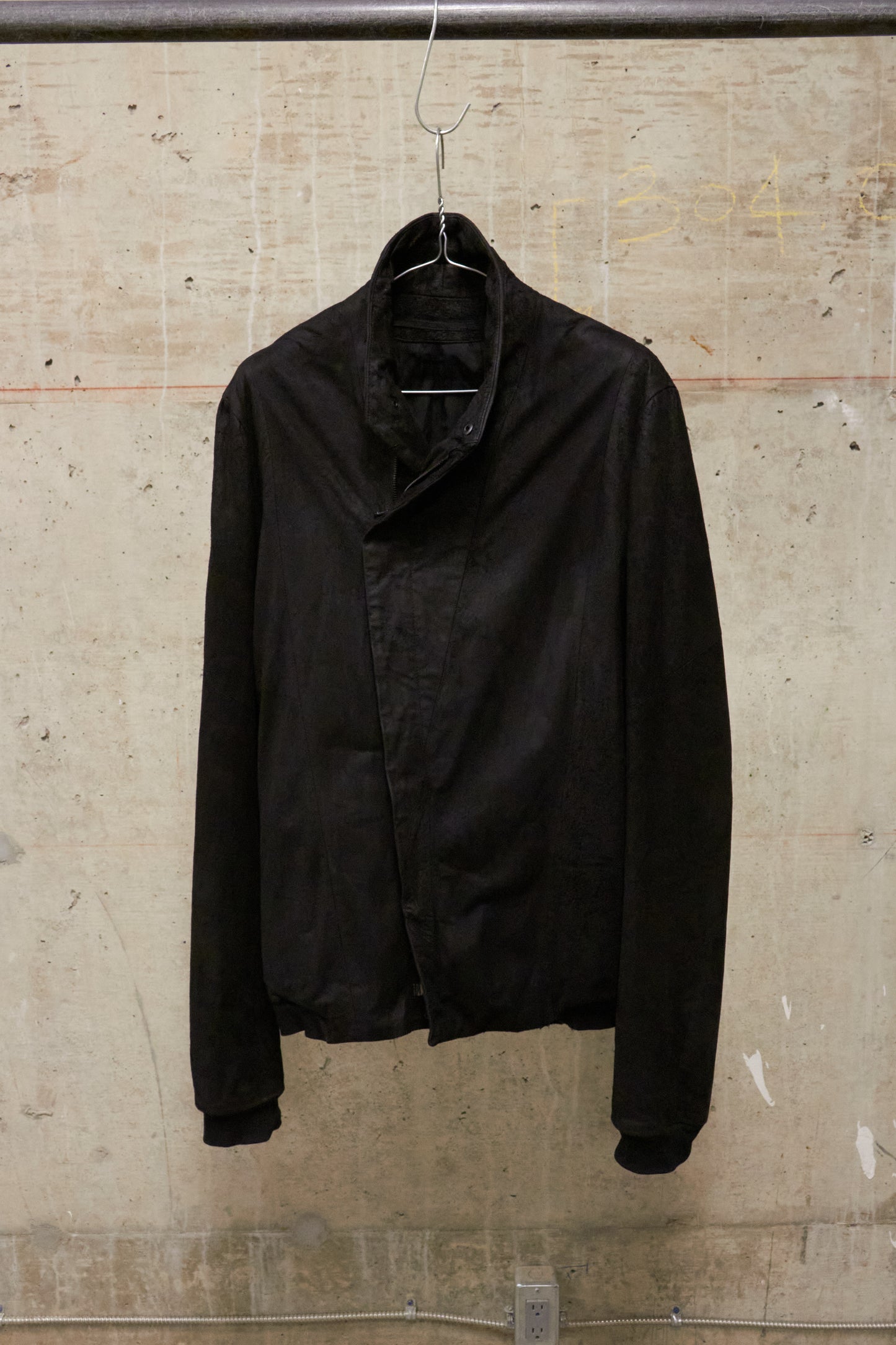 Julius_7 AW15-16 "sphere;" Reverse Lamb Leather Geometric Rider Jacket