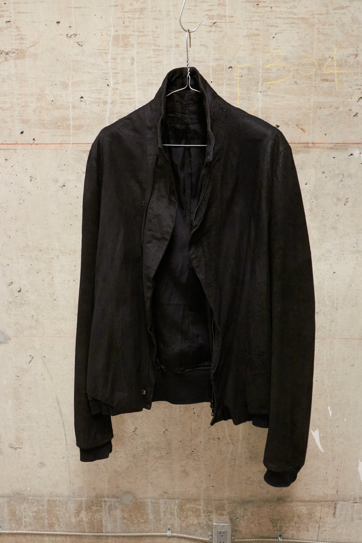 Julius_7 AW15-16 "sphere;" Reverse Lamb Leather Geometric Rider Jacket