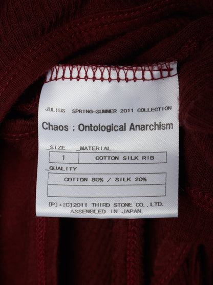 Julius_7 SS11 “Chaos ; Ontological Anarchism” Blood Red Cotton Silk Rib Suspended Tank Top