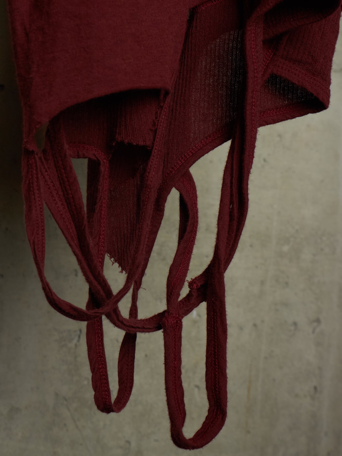 Julius_7 SS11 “Chaos ; Ontological Anarchism” Blood Red Cotton Silk Rib Suspended Tank Top