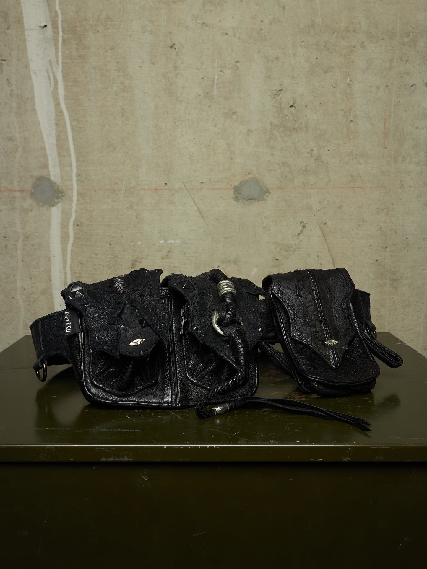 KMRii ‘1101-BG01 KB-Scorpion’ Distressed Leather Hand-stitched Tassel Waist Belt Bag