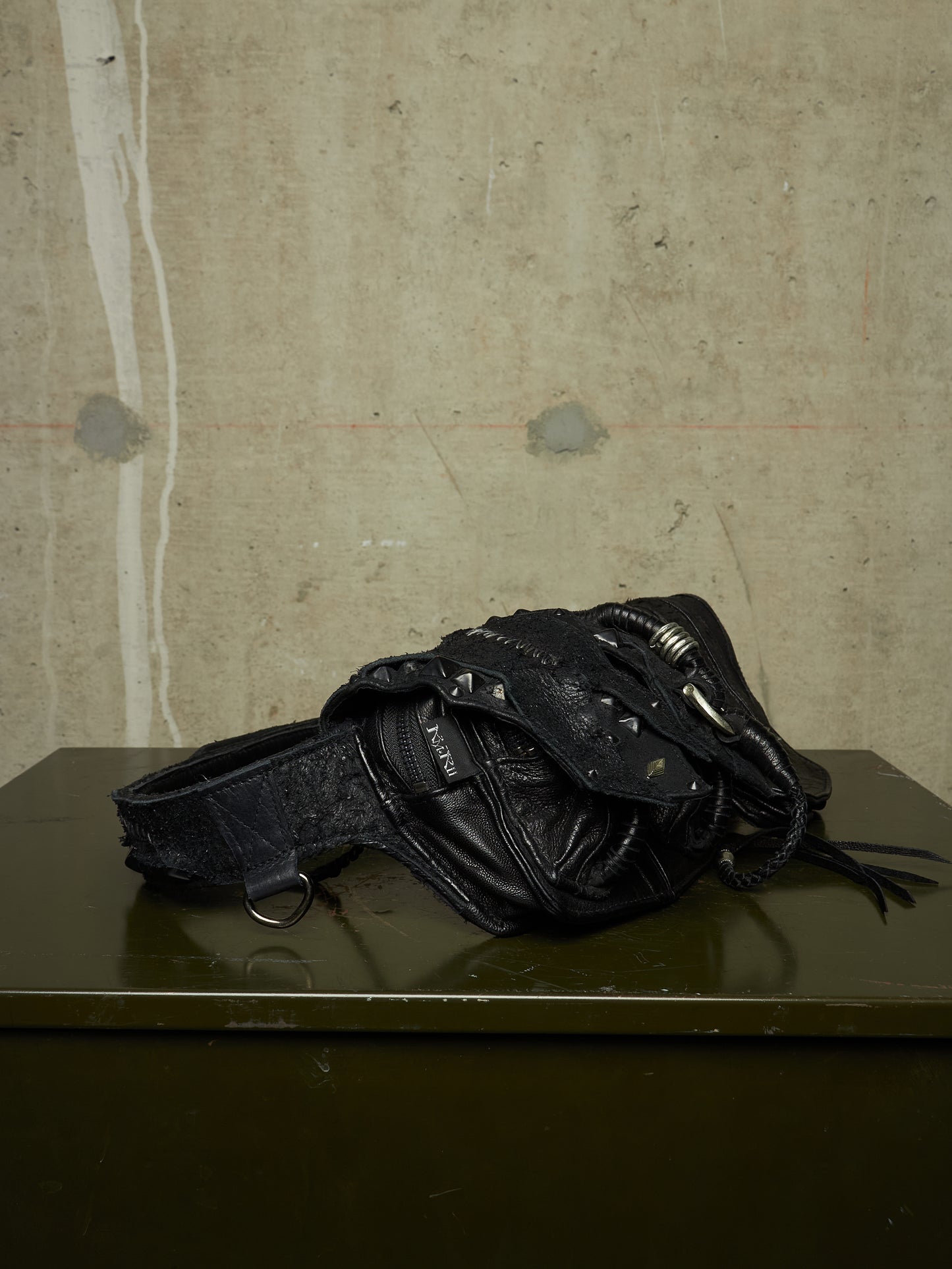 KMRii ‘1101-BG01 KB-Scorpion’ Distressed Leather Hand-stitched Tassel Waist Belt Bag
