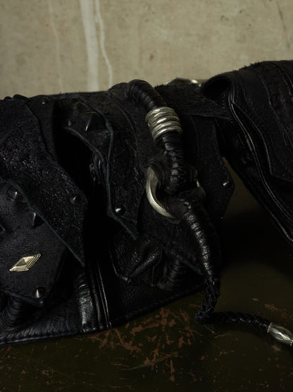 KMRii ‘1101-BG01 KB-Scorpion’ Distressed Leather Hand-stitched Tassel Waist Belt Bag