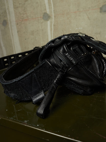 KMRii ‘1101-BG01 KB-Scorpion’ Distressed Leather Hand-stitched Tassel Waist Belt Bag